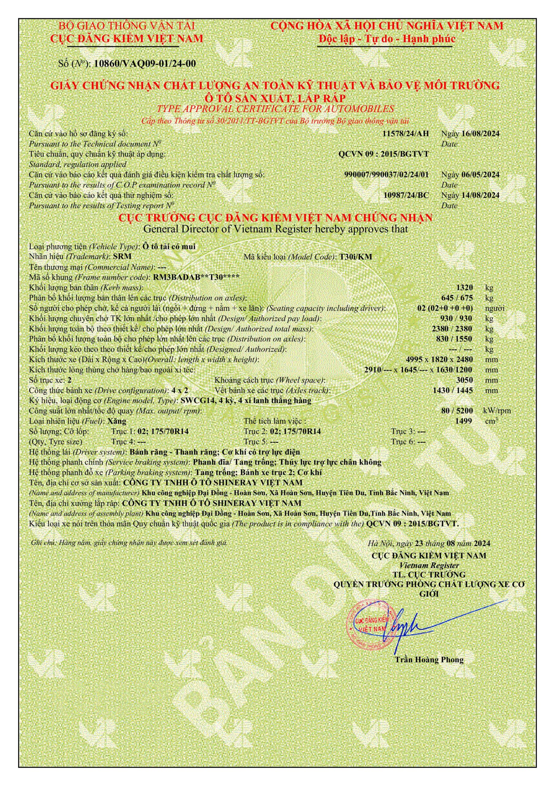 GCN ATKT & BVMT SRM T30i MUI BẠT