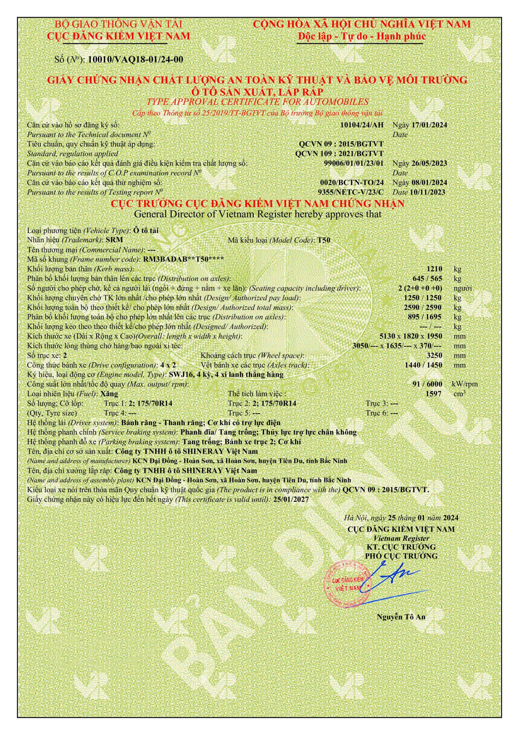GCN ATKT & BVMT SRM T50 THÙNG LỬNG