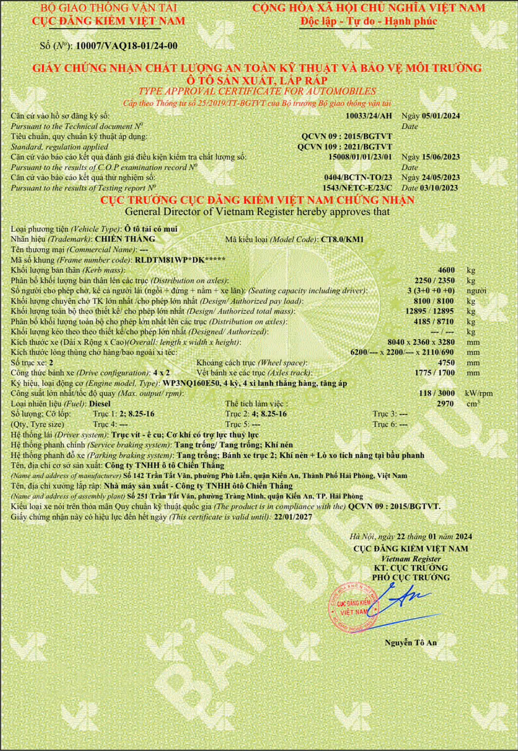 GCN ATKT & BVMT CHIENTHANG CT8.0/KM1 8.1 TẤN MUI BẠT